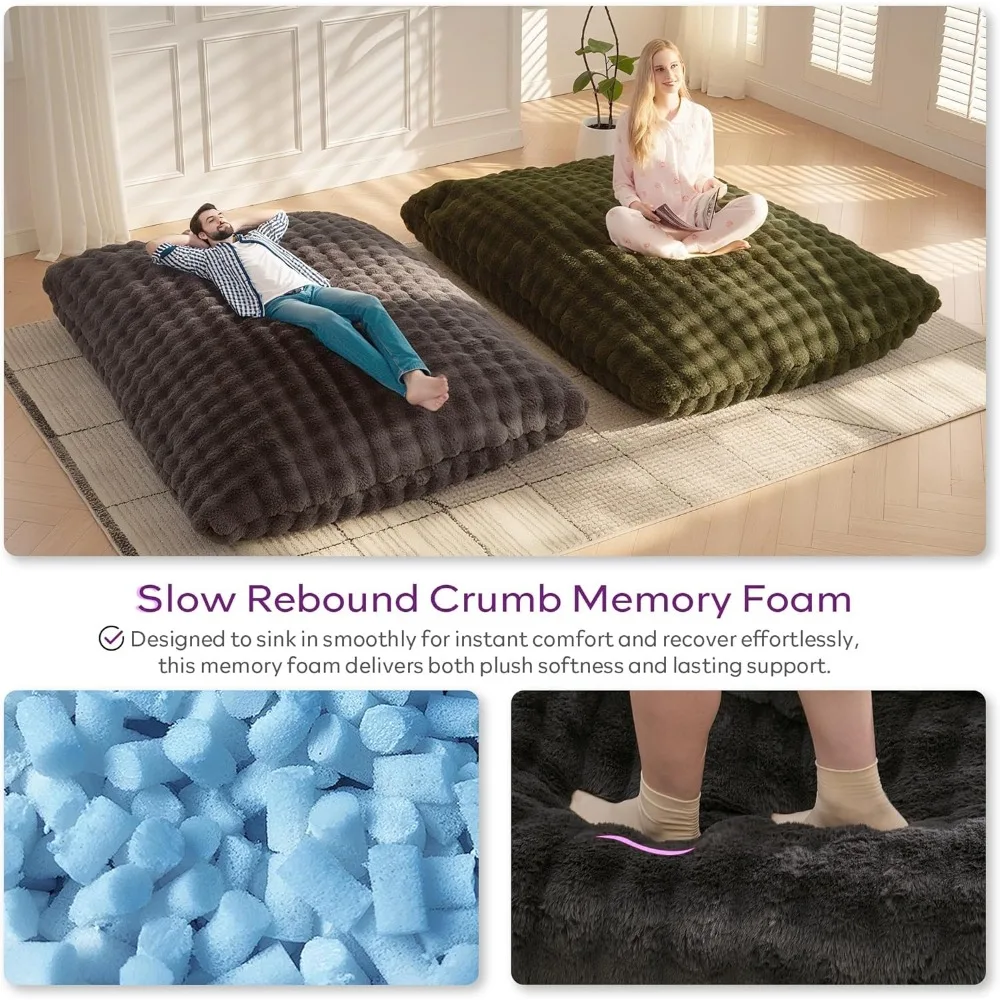 كرسي بين باج عملاق 3 في 1 للبالغين مع وسادة منفوشة من القطيفة وإسفنج الذاكرة عالي الكثافة، وخيار جلوس على الأرض قابل للتحويل #4