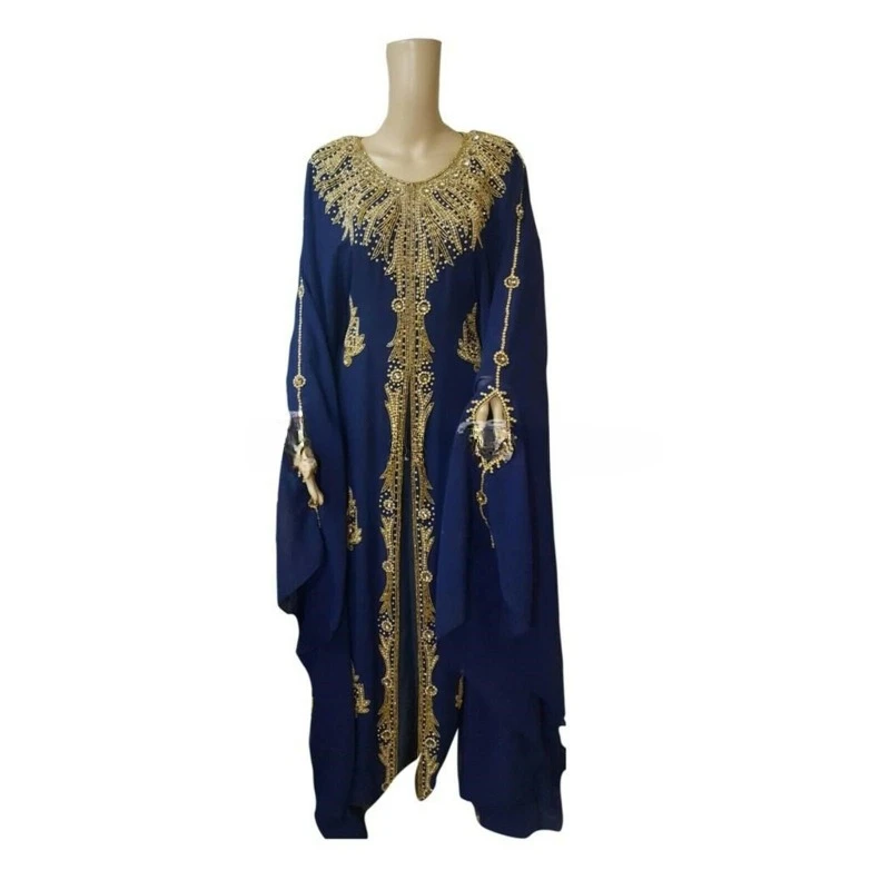 Navy Blue Dubai Morocco Beach Abaya Kaftan Farasha Islamic Maxi Takshita Var Dress Latex Dress