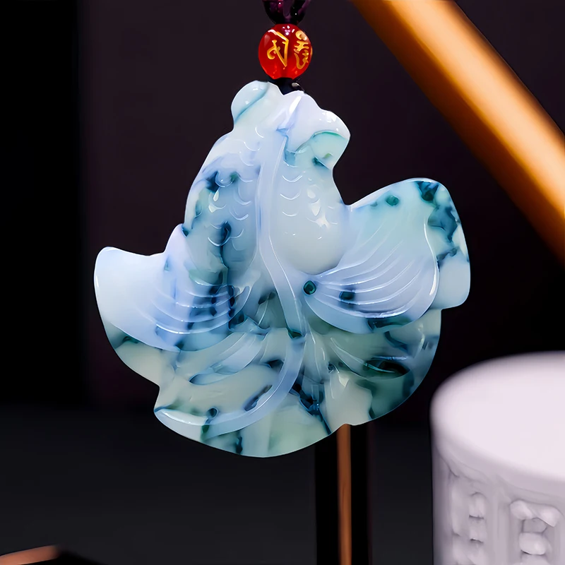 

Cyan White Real Jade Goldfish Pendant Necklace Gift Luxury Natural Carved Jewelry Chinese Fashion Amulet Stone Talismans