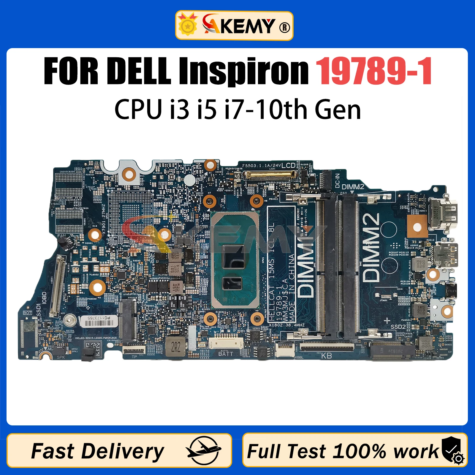 

AKEMY 19789-1 MainboardFor Dell Inspiron 15 7500 CN-0GVCY9 0DG9M2 laptop Motherboard with i3 i5 i7 10th Gen CPU 100% tested