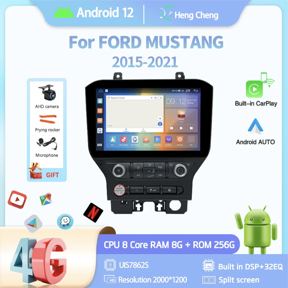 

11.5Inch For Ford Mustang 2015-2021 Car Multimedia Video Player GPS Navigation Radio Android12 8Core 8+256G CarPlay 4G 360Camera