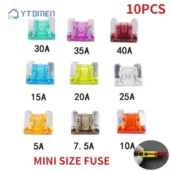 10PCS Micro Car Fuse Blade Type 10*10MM Mini Fuse Insert Set 5A 7.5A 10A 15A 15A 20A 25A 30A 35A 40A with Clip