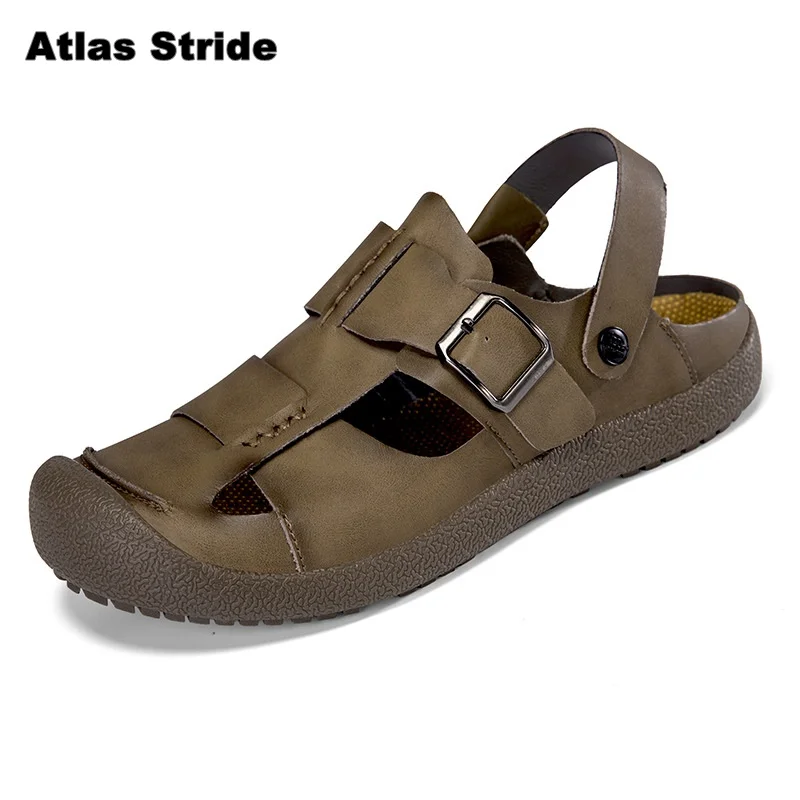 

Vintage Men's Leather Sandals Retro Roman Style Shoes NonSlip Breathable Casual Walking Footwear Lightweight Beach Sandals