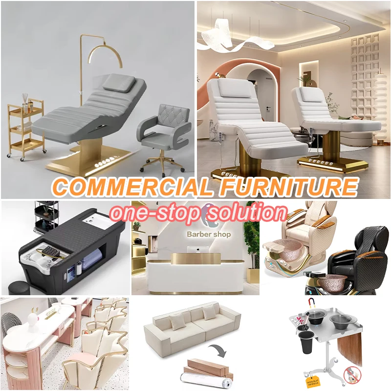 custom.Luxury Nail Salon Desk & Chair Set with Adjustable Stools Rolling Base/ Shelves and Decor Storage