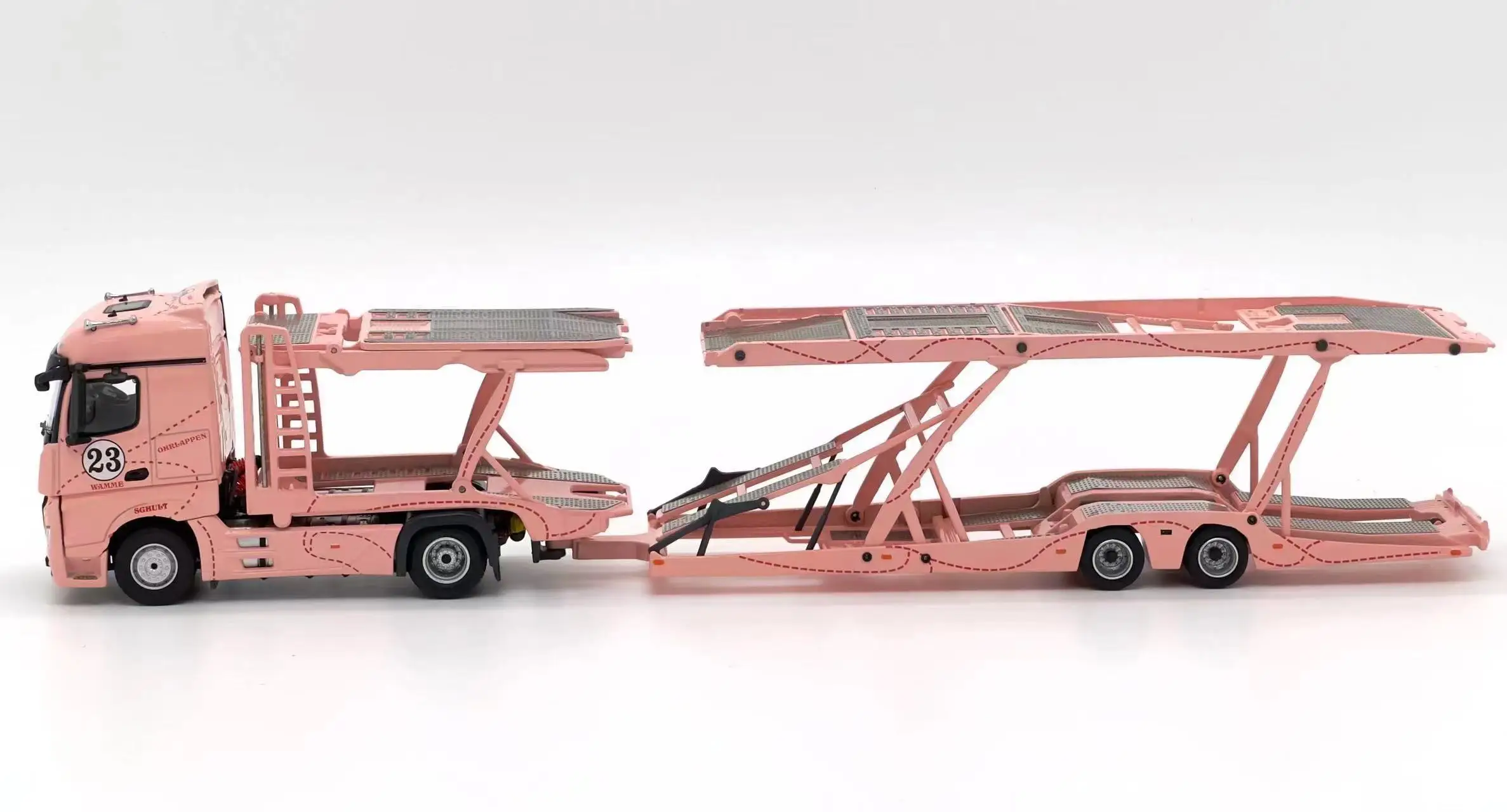 

**Preorder**Unique Model 1:64 Actros double decker car trailer Pinkpig /Spoon Diecast Model Car