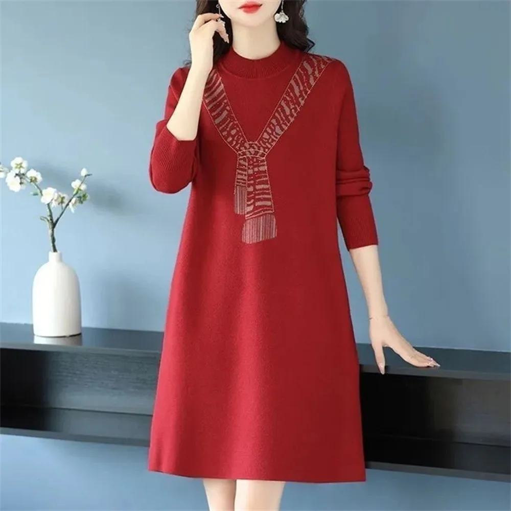 

Осень-зима, свободное платье-свитер большого размера, женские вязаные длинные платья, женские свободные повседневные элегантные трикотажные платья, женские платья