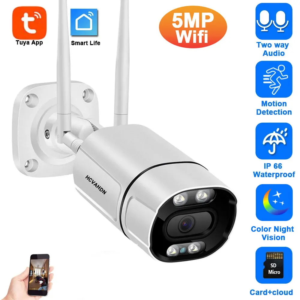 

5MP HD Wifi IP Camera Outdoor Tuya Smart life Full Color Night Vision CCTV Bullet Security Surveillance Camera Wireless IP Cam