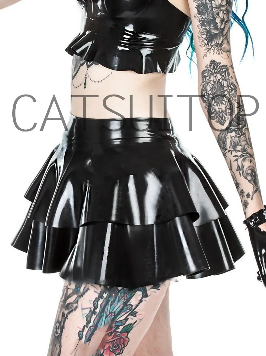 

rubber latex skirts in black color two layers