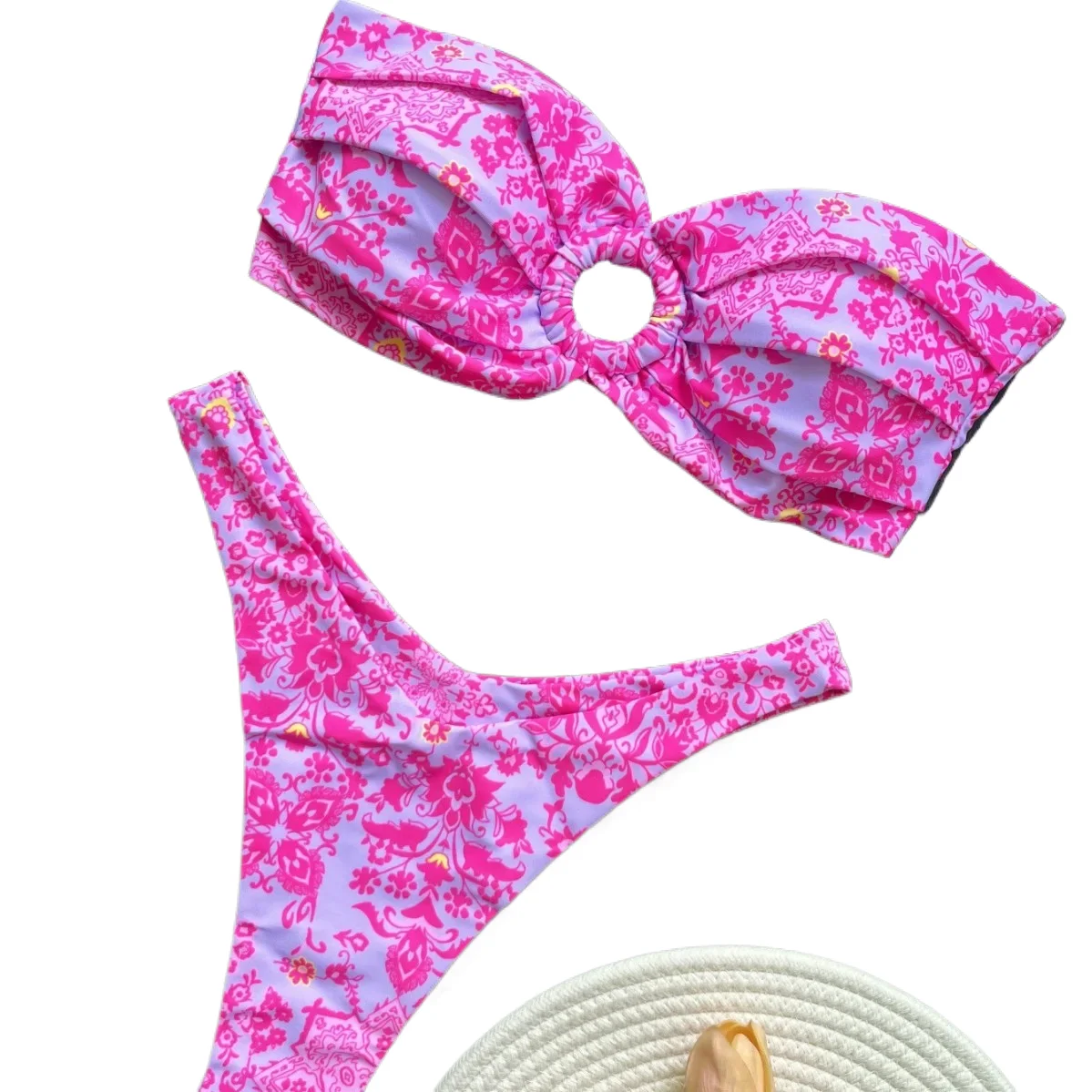 

2025 new bikini print sexy halter split swimsuit bikini