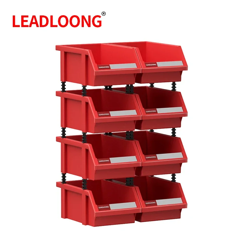 Leadloong X1 Red Color 8pcs Plastic Stackable Storage Bins 180*120*80mm/7.09*4.72*3.15in Garage Storage Box Small Parts Supplies