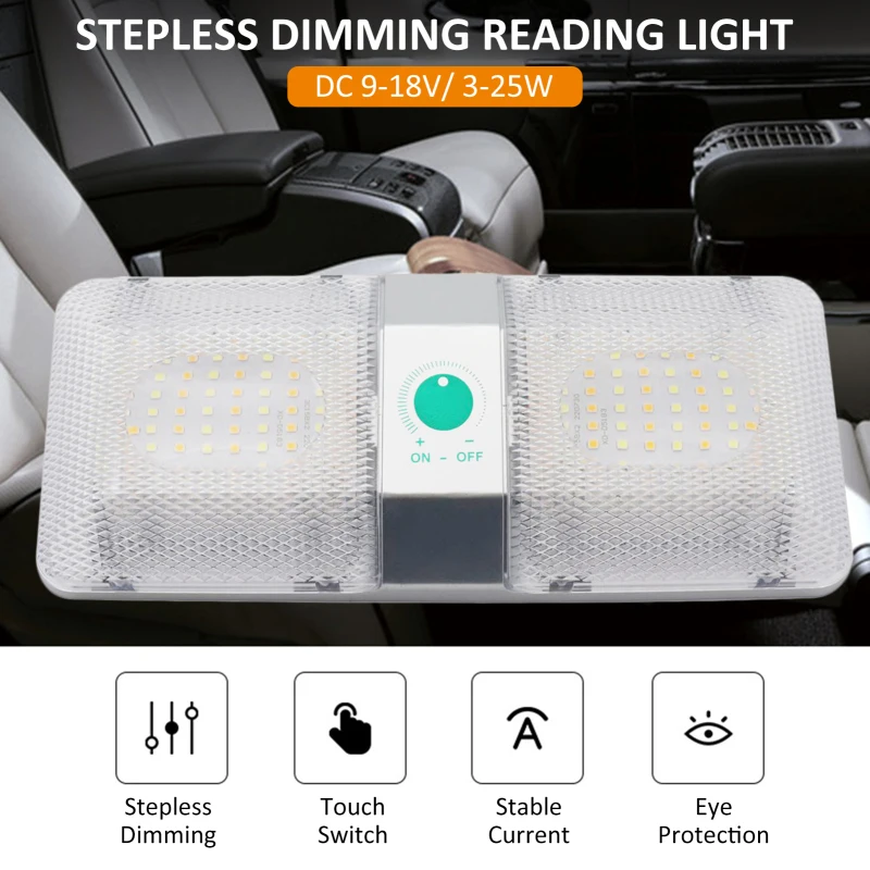 

Двойной потолочный светильник с регулируемой яркостью, 9-18 в пост. Тока, 6000-6500K