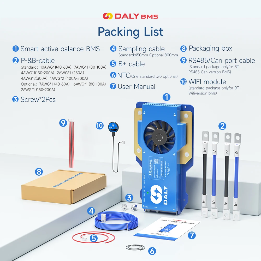 DALY 100 Balance BMS Active Balance BMS LiFePo4 4S 12v WIFI CAN Li ion 13S 48V 150A 250A for Battery Energy Storage