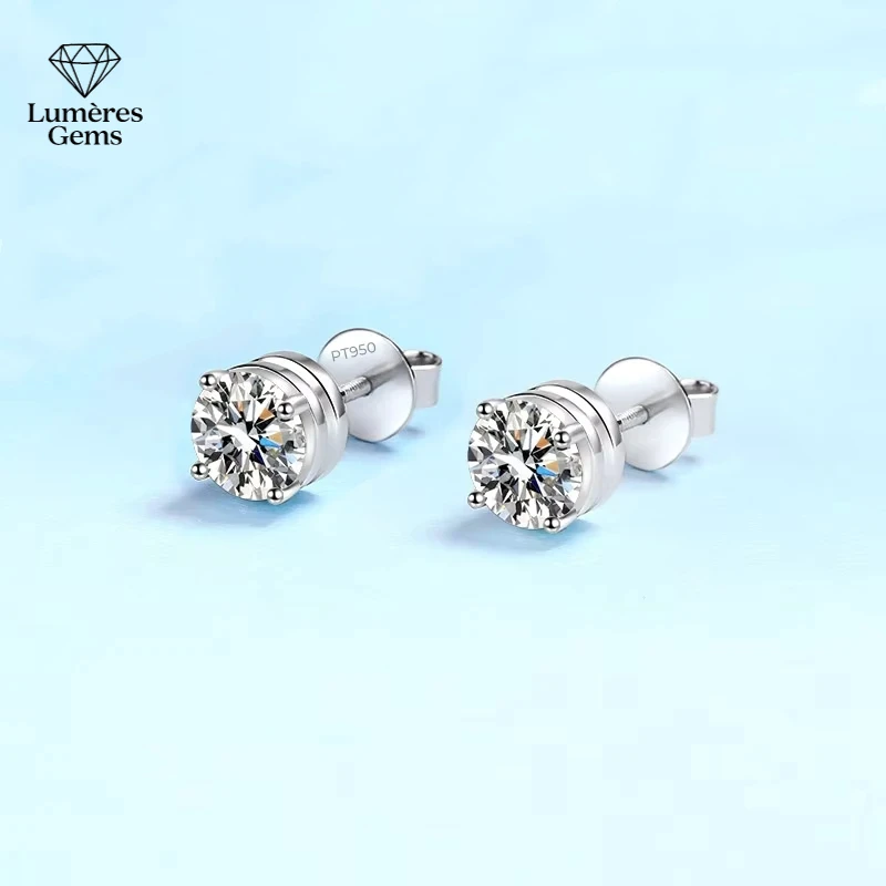 Daughter Birthday Gift PT950 Platinum 0.5/1/2Ct Screw Stud Earrings Women Wedding Fine Jewelry Girl Valentine'S Day Engagement