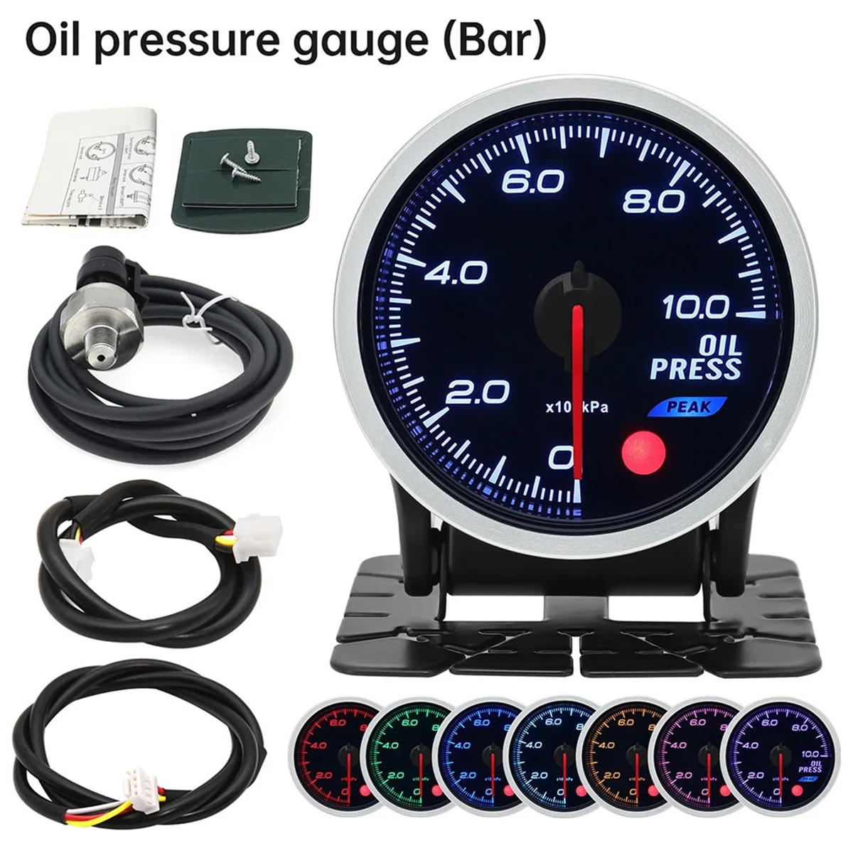 7 Colors Backight 52mm Boost Gauge BAR Turbo Pressure Gauge Manometre Pression Turbo Fuel Oil Press Oil Temp 12V