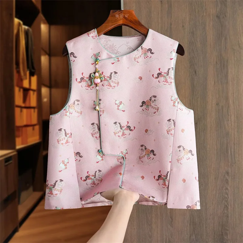 

Модный новый ретро-кардиган свободного кроя с жаккардовым узором в китайском стиле, розовый, для женщин, весна-лето