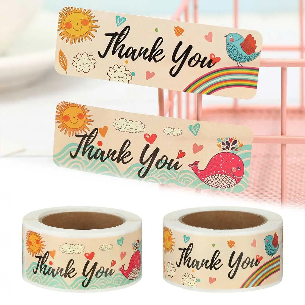 1*3inch Thank You Stickers Cartoon Sun Cloud Bird Whale Sealing Labels Appreciate Greeting Tags Packaging Decor Gift Wrapping