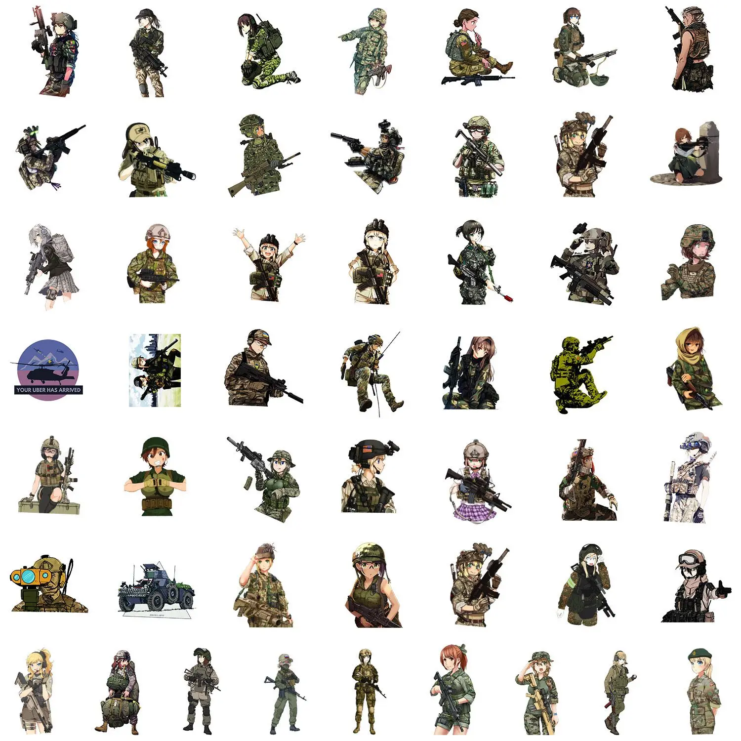 10/50pcs Anime Camouflage Female Soldier Girl Stickers Cool Camo Army Graffiti Decals for Laptop Motorcycle Waterproof Sticker