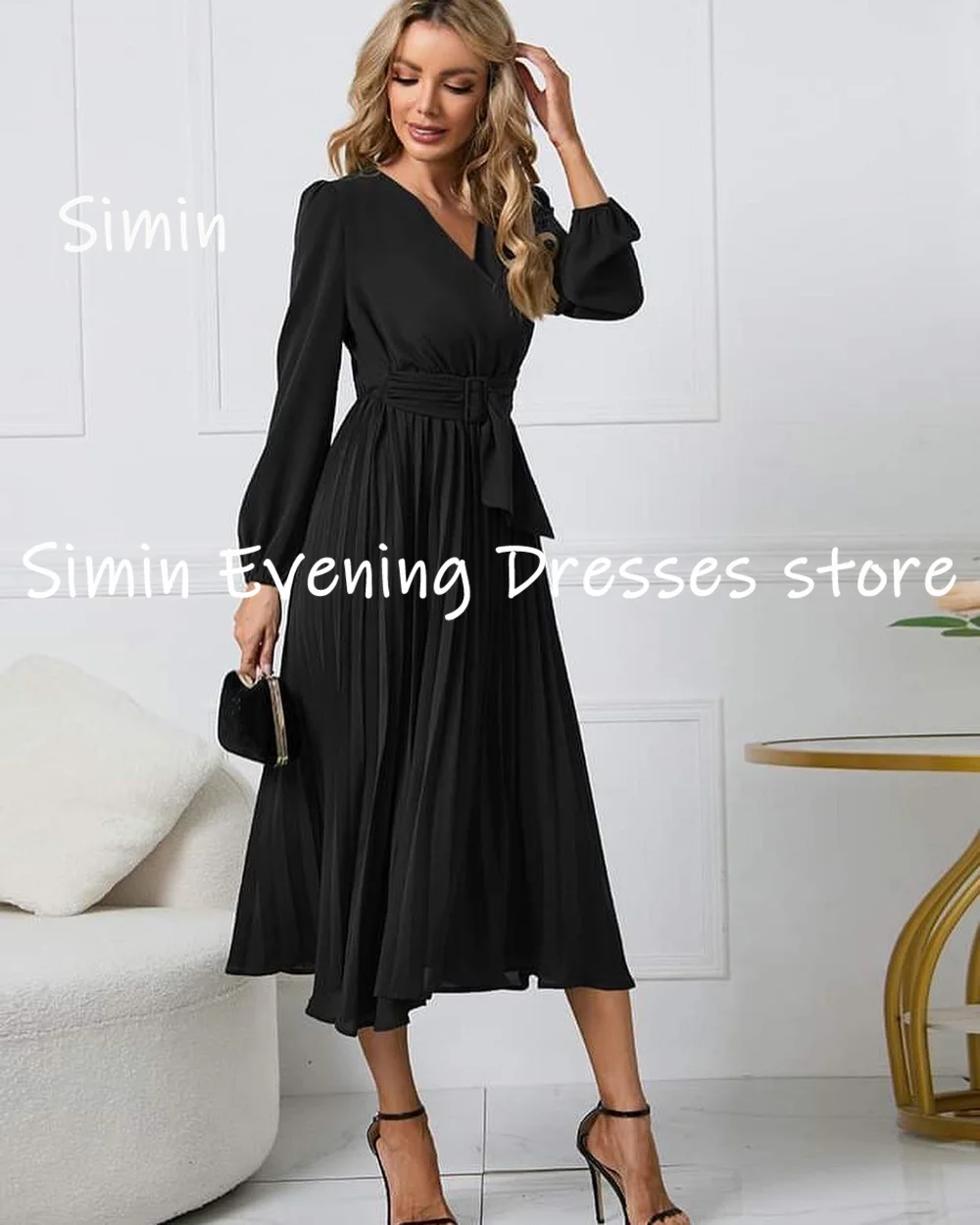 Simin-vestido de noite em chiffon para mulheres, querida Ruffle, popular comprimento de chá, vestidos de festa elegantes, baile formal, 2023