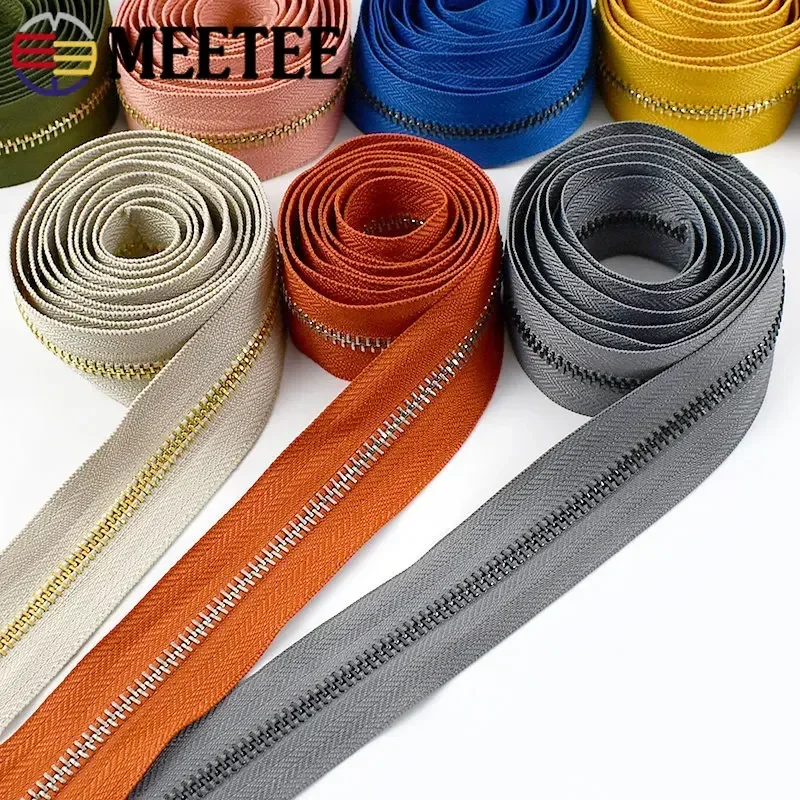 1/2/3/5Yards 5# Metal Zipper for Sewing Bag Garment Decorative Zips By The Yard Clothes Coat Repair Kit DIY Accessories