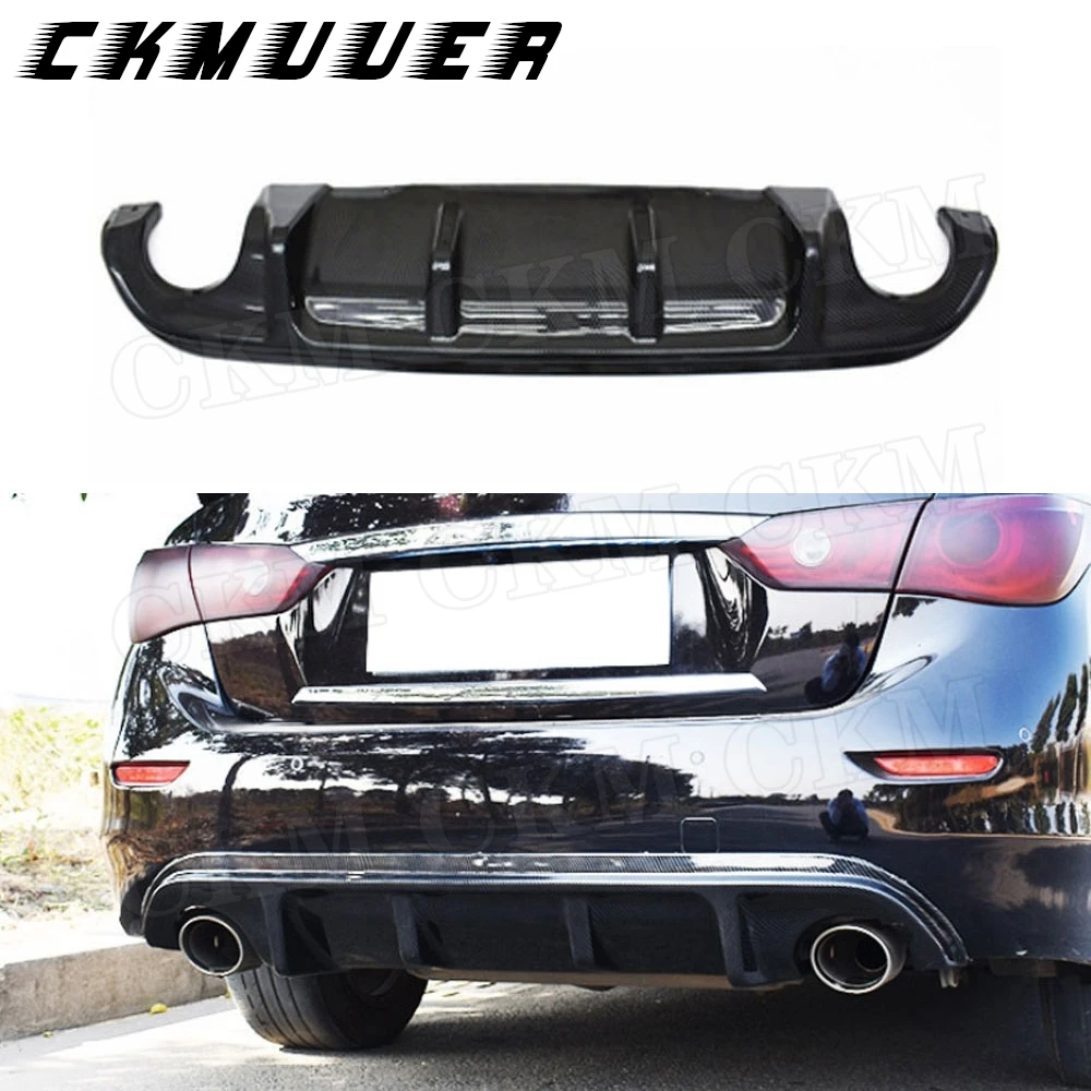 

CKMUUER ABS Material Carbon Look Rear Bumper Lip Diffuser For Infiniti Q50 Base Sport 2014 2015 2016 2017 Gloss Black Trim Cover