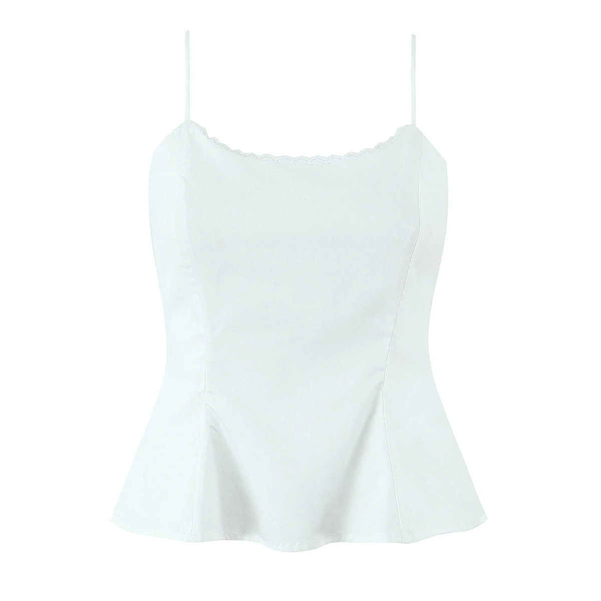 Sexy Cotton Spliced Lace O Neck Camisole Camis Women Summer Elastic Back Tank Tops Side Zipper Girl Slim Waist Crop Top