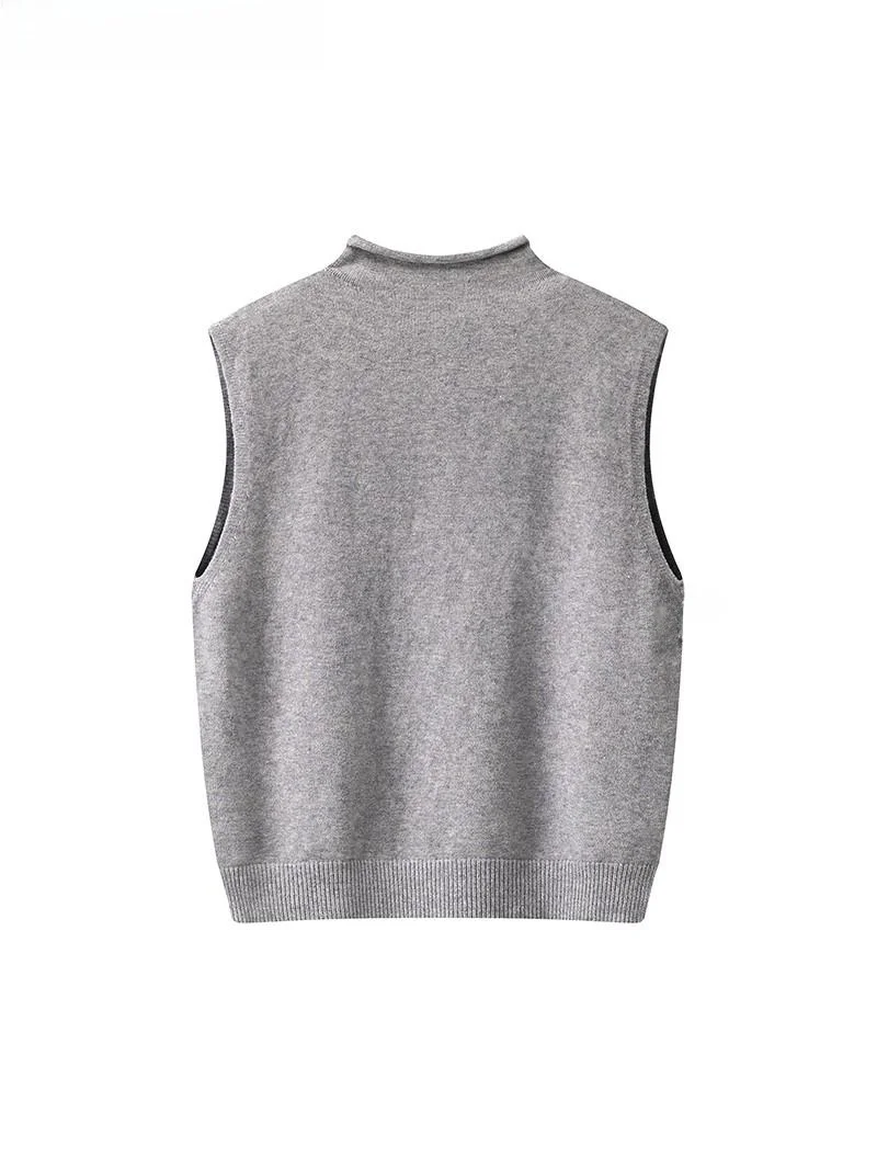 

La Chapelle Women's Knitted Cardigan Vest Button Warm Faionable Stand Collar Polyester Fiber Regular Thin Pure Color