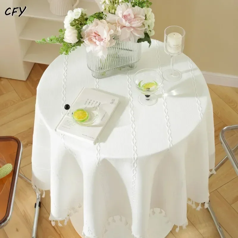 

Bohemian White Stripe Round Tablecloth Table Cover Round Chicken Table Cloth Tablecloth for Round Table Map