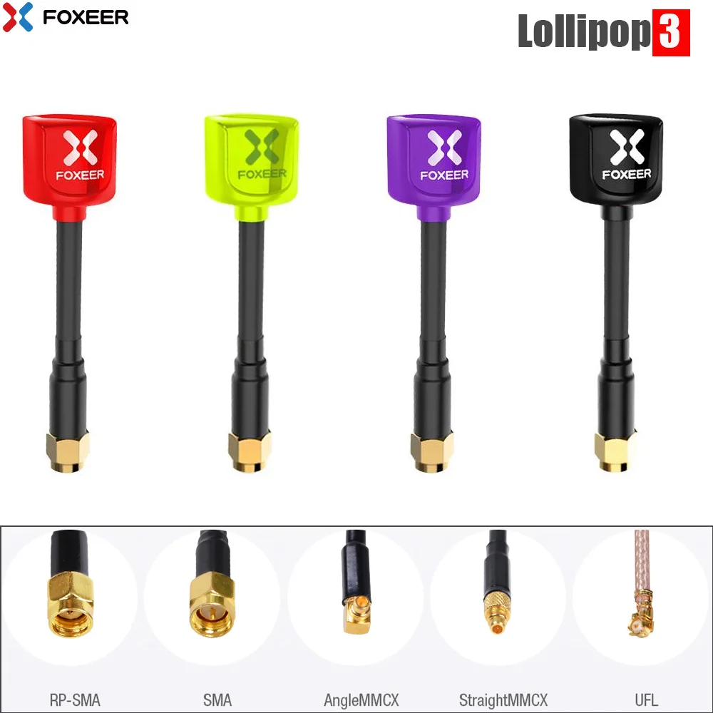 

2pcs Foxeer Lollipop 3 V3 Antenna 5.8G 2.3Dbi TX RX RHCP FPV SMA RPSMA UFL Straight/Angle MMCX 7.2g FPV Antenna for RC Drone