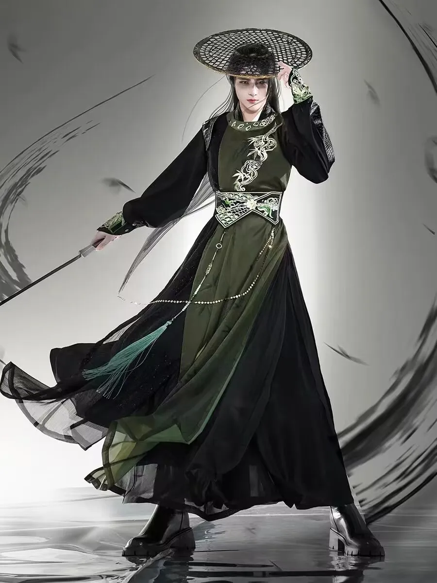 

Black Green Fashion Hanfu Suits Men Chinese Embroidered Han Elements Trendy Hanfu Suits Cosplay Costume Women Plus-Size 3XL