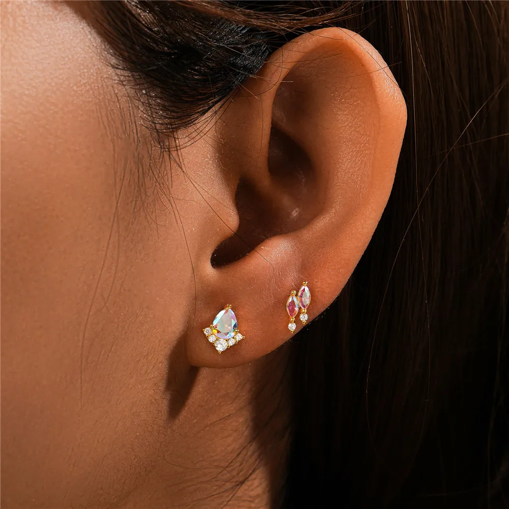 CANNER 1PC 925 Sterling Silver Moonstone Flat Threaded Piercing Bone Nails Stud Earring For Women 18K Gold Earring Fine Jewelry