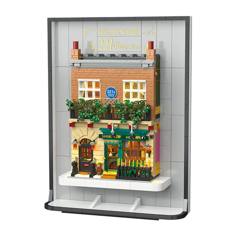 

Creative Baker Street 221B 3d Photo Frame Block detective Agency Construction Model Building Brick Educational Toys With Light