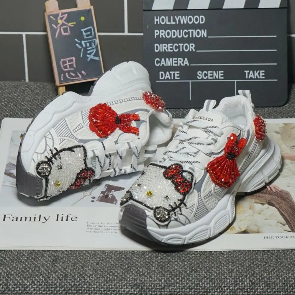 لطيف في الهواء الطلق الترفيه أحذية جديدة الكرتون الفتيات مرحبا كيتي سانريو أنيمي الربيع سميكة القاع المضادة للانزلاق أحذية رياضية فتاة هدية #6