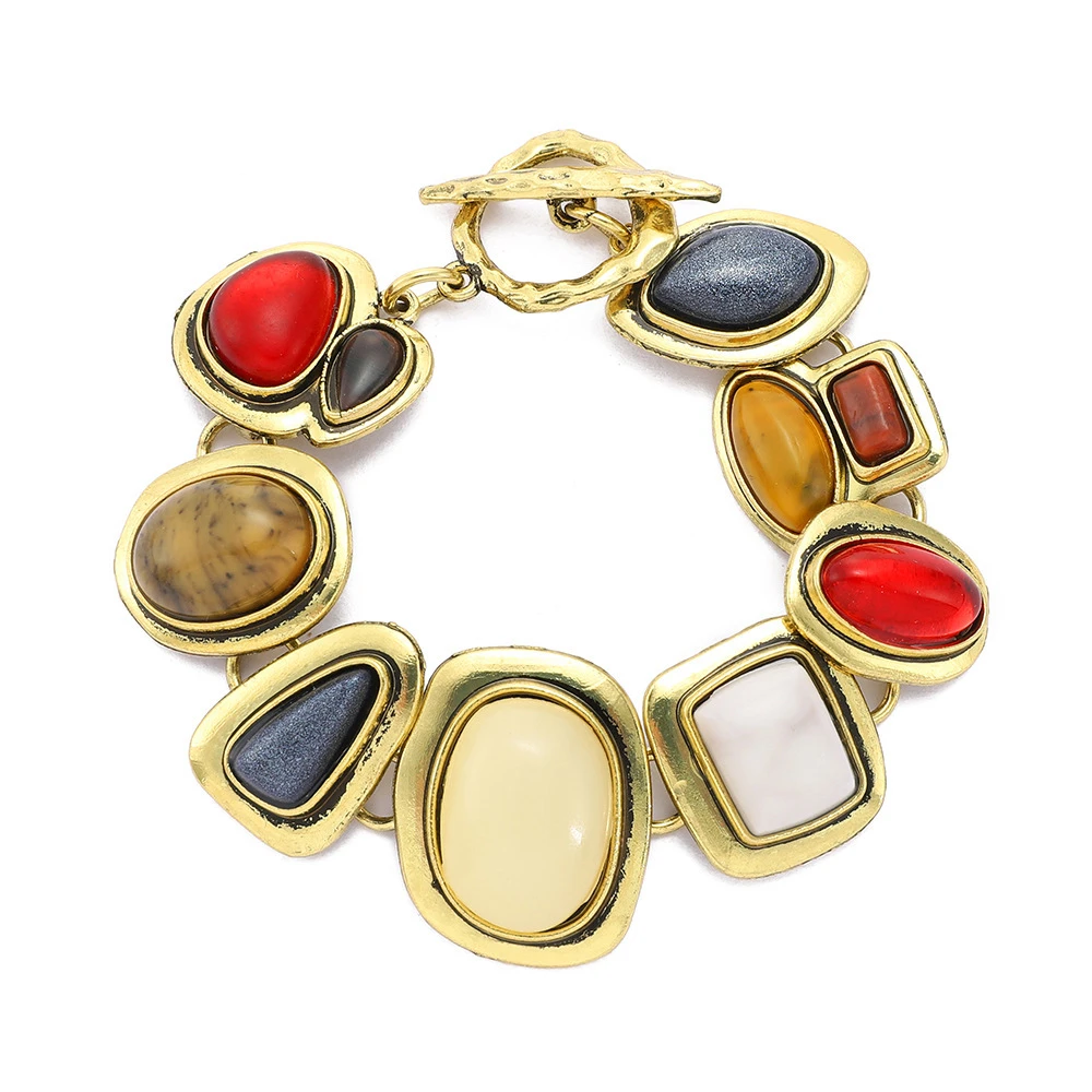 Retro Colorful Natural Stone Bracelets Creative Unique Crystal Glass Bangles for Women Exquisite Fashion Jewelry Gifts Wholesale