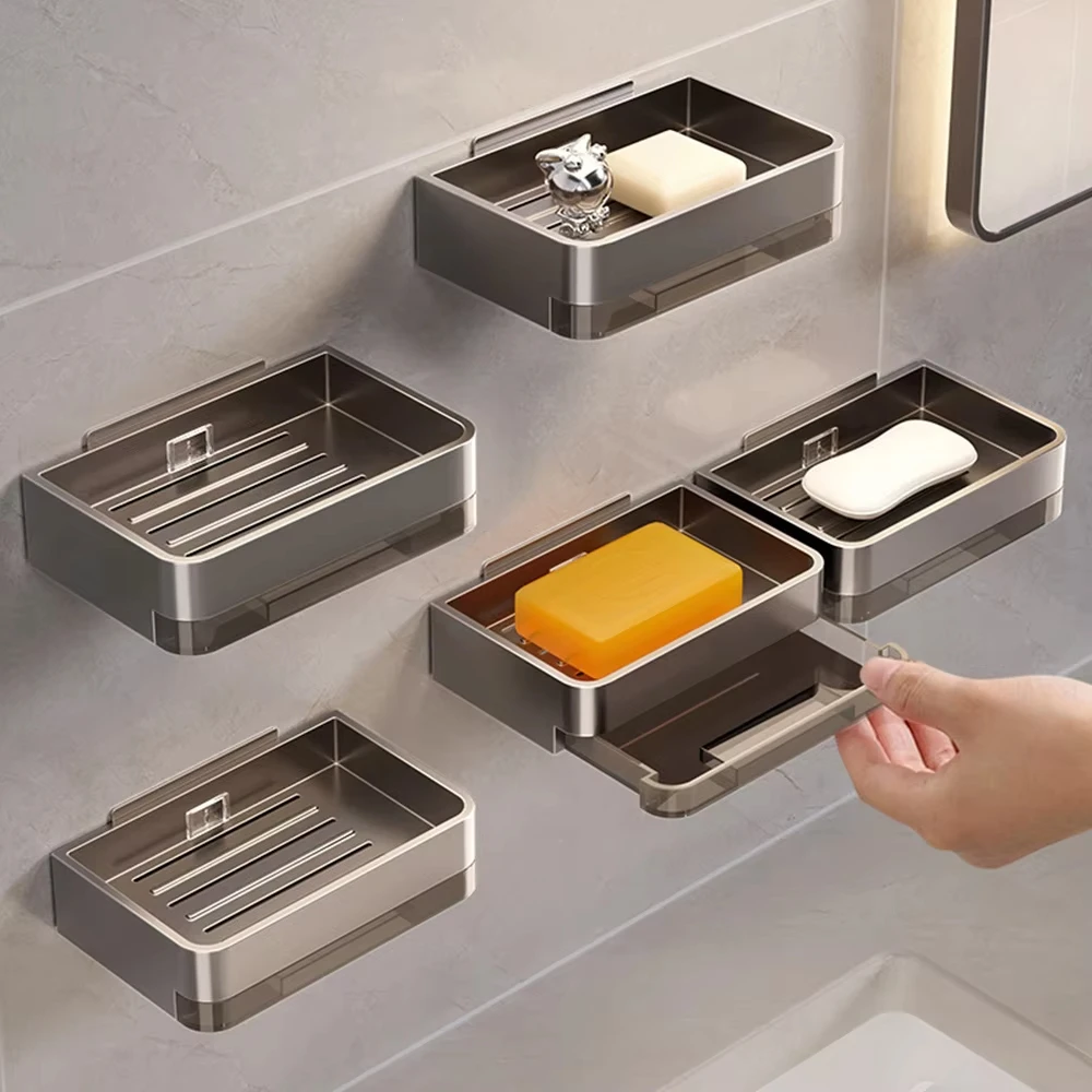 Seifenhalter aus ABS-Material, Wandmontage ohne Bohren, Doppelschichtig, Nicht-Wassersaugfähig, Badezimmer-Abfluss-Aufbewahrungsregal für Seife