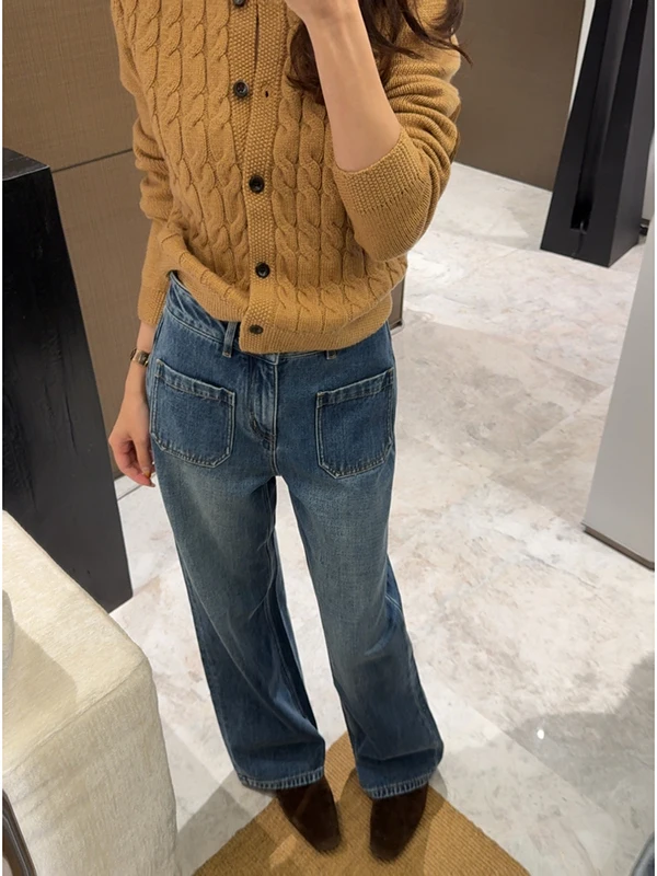 

Ретро джинсы женские из хлопка с высокой талией, весна-осень, свободные, прямые, широкие штанины, с эффектом потертости, повседневные