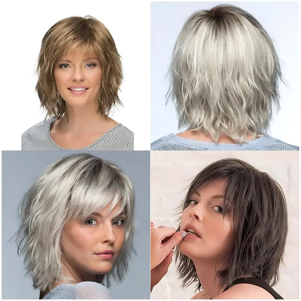 

Bob Style Synthetic Wig Short Curly Hair Woman Ombre Blonde Short Curly Parties Cosplay Daily Use Natural Look Wig