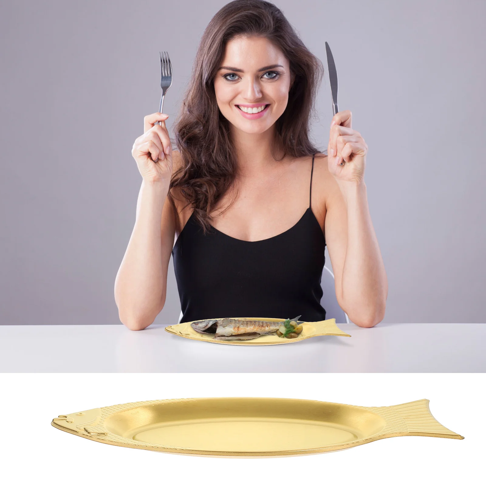

Fish Design Stainless Steel Plate Smooth Surface Easy Clean Steamed Family Hotel Restaurant Serving Plate