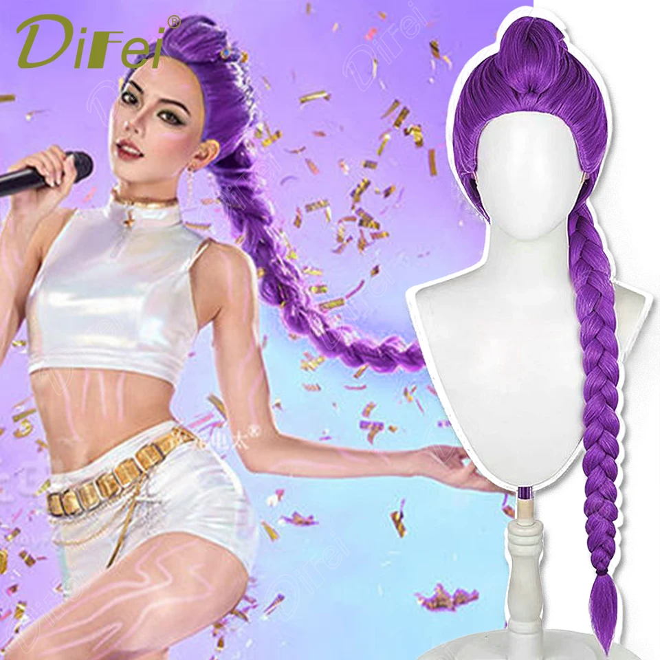 

Синтетический парик для косплея, женский парик Demon Hunter KPop Demon Hunters, фиолетовый парик с хвостиком, подходит для Хэллоуина и Рождества