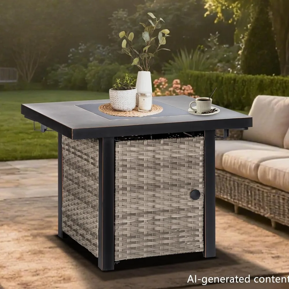 OutVue 32 Inch Propane Fire Pit Table with 2 Drink Holders