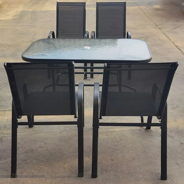 Modern Black Glass Dining Table and Table and Chair Outdoor Furniture Garden Chair Table and Chair Set