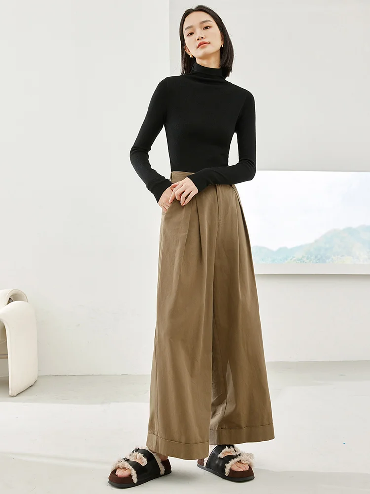 Vimly Coffee Straight Loose Pants Women 2024 Spring Full Length Wide Leg Pant Simple Casual Trousers for Office Ladies M5702