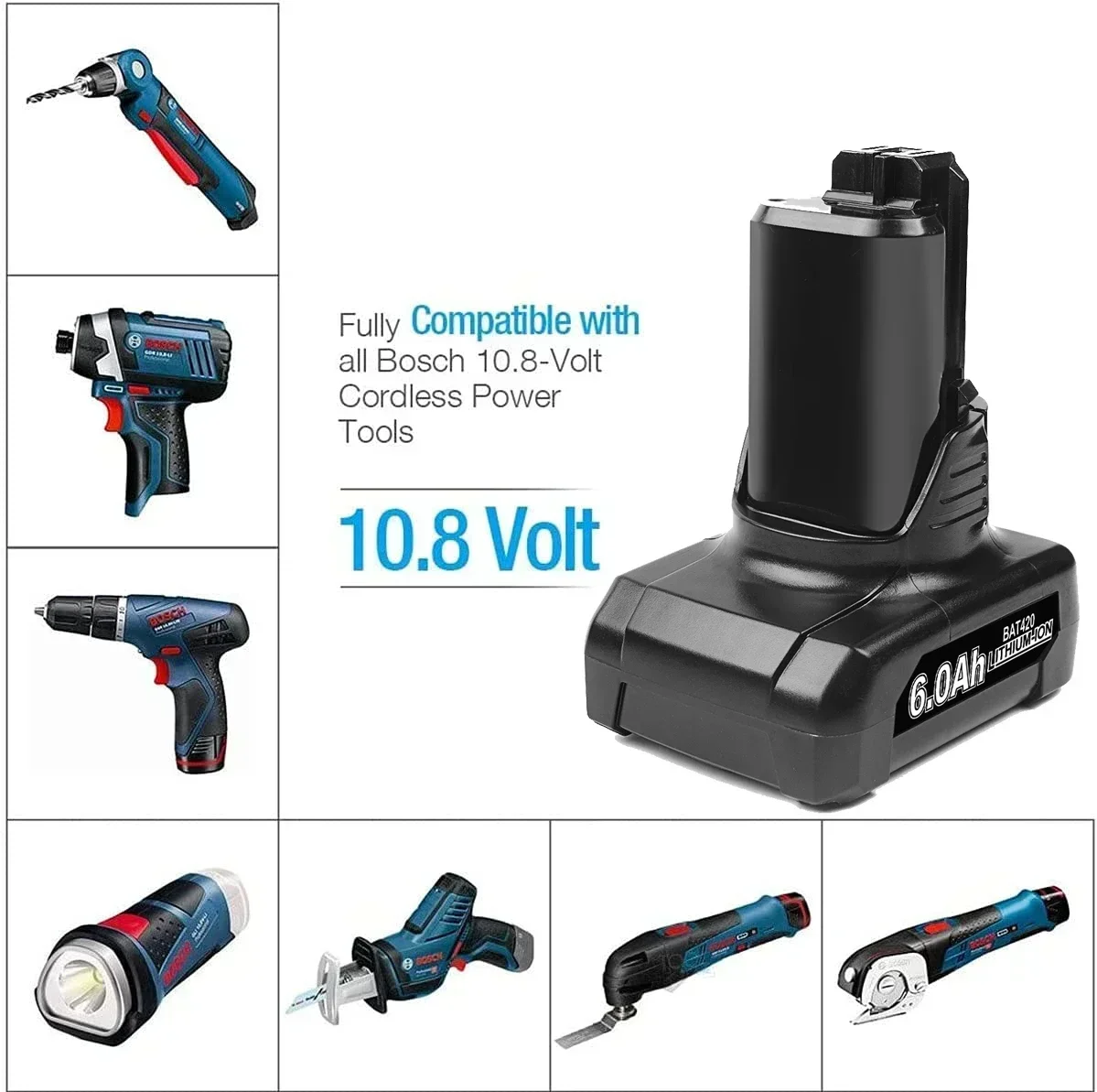 Pro 12V Bosch BAT420 6,0Ah Li-ion náhradní baterie pro BAT411 BAT412 BAT413 BAT414 10,8V baterie akumulátorové elektrické nářadí - náhled 5