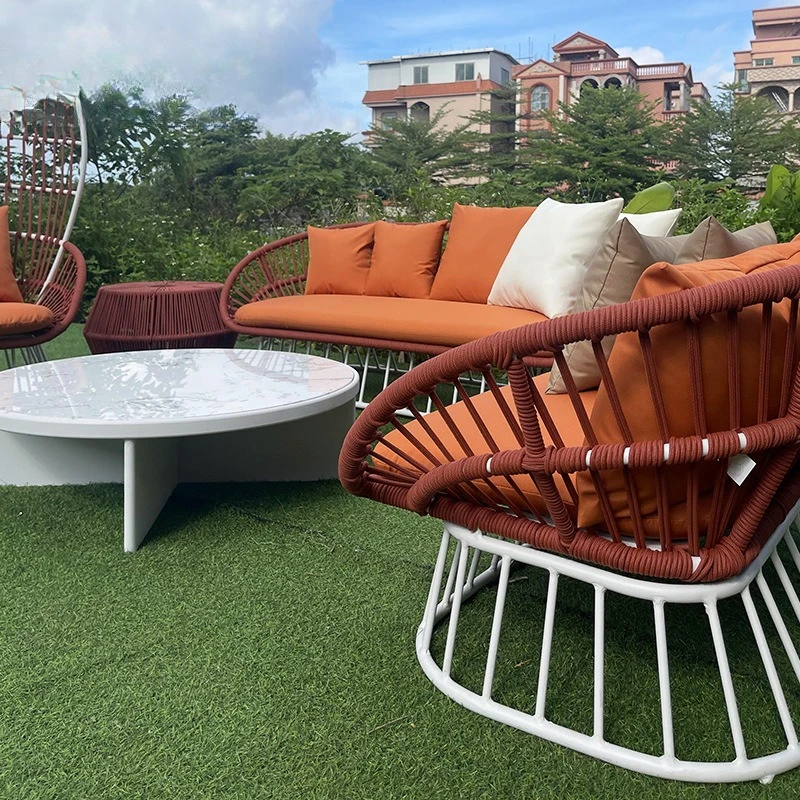 Customizable Nordic outdoor furniture villa rattan sofa outdoor open-air bed and breakfast coffee table
