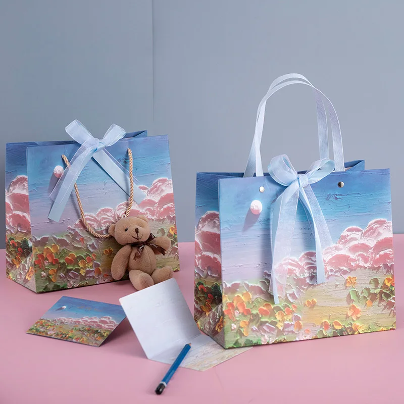 

Cream Style 3D Cloud Oil Painting Paper Bag for Valentine's Day Birthday Wedding Gift Bags Clothing Petal Handbag