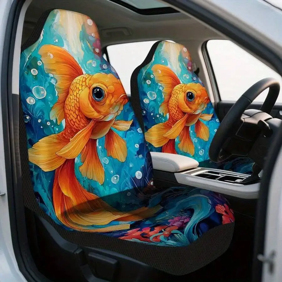 

Vibrant Goldfish Ocean Print Car Seat Covers For Front Seats SUV Sedan Easy Install Durable