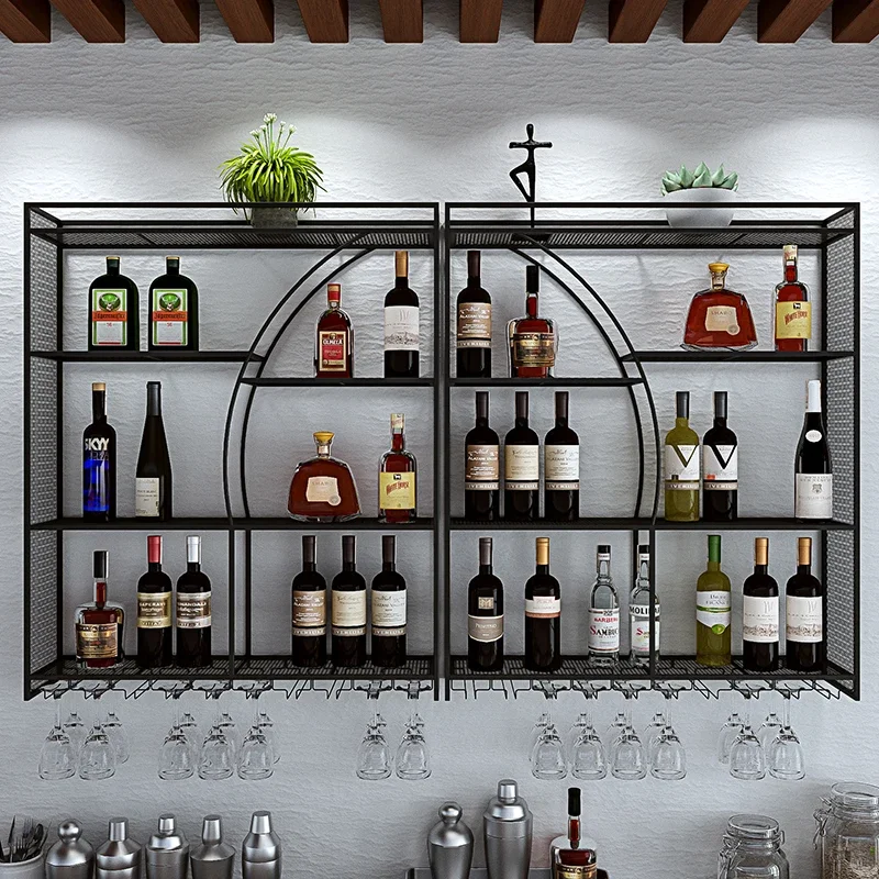 Armadietto da bar commerciale mobile Vetrina per esposizione di whisky di lusso Scaffale galleggiante Portabottiglie Mobili per vino refrigerati per fattoria