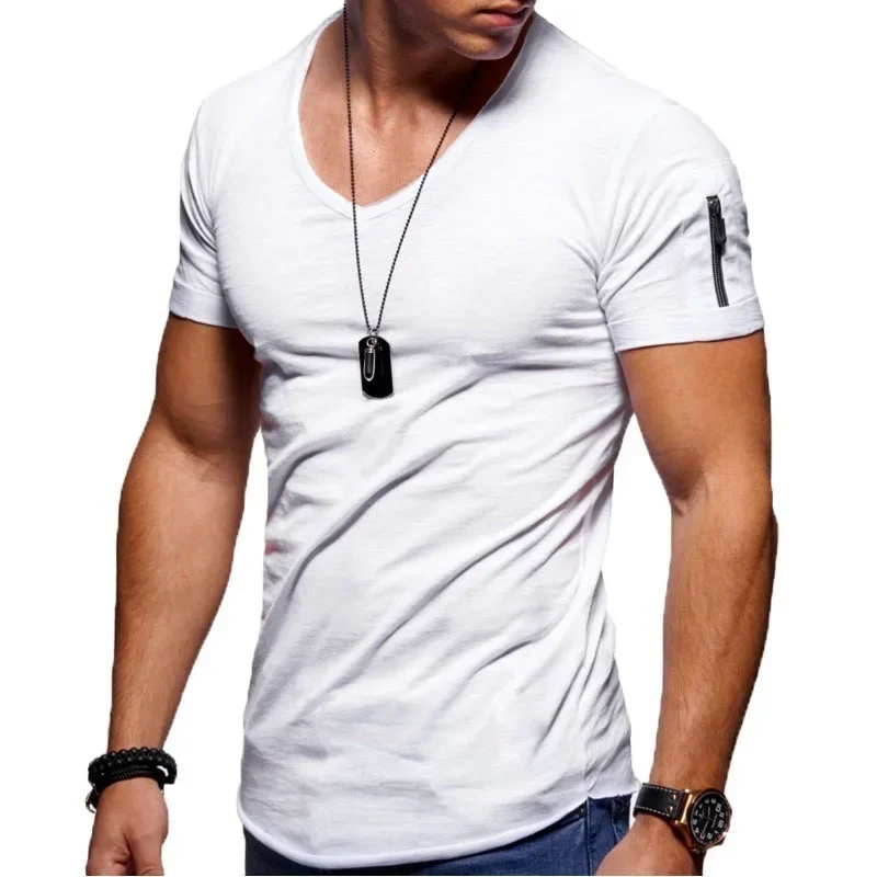 MRMT 2024 Brand New Men\'s T-Shirt V-Neck Solid Color Large Size Fashion Casual Short-Sleeved t-Shirt Men