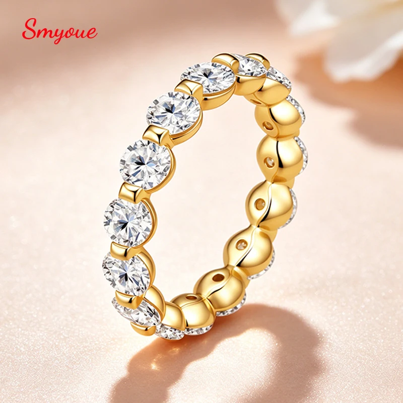 Smyoue 4mm Excellent Cut All Moissanite Full-eternity Rings for Women Sparking Wedding Promise Band Pure 925 Silver Fine Jewelry
