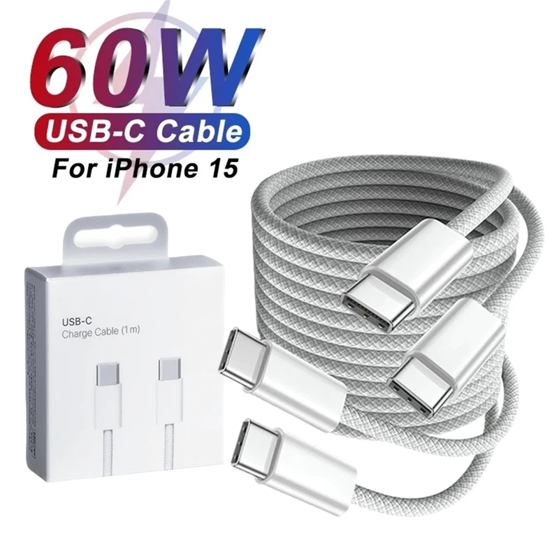 

PD 60W Dual USB-C Fast Charging Braided Cable For iPhone 15 16 Pro Max 15 16 Plus Type C to Type C Quick Charger Cable With Box