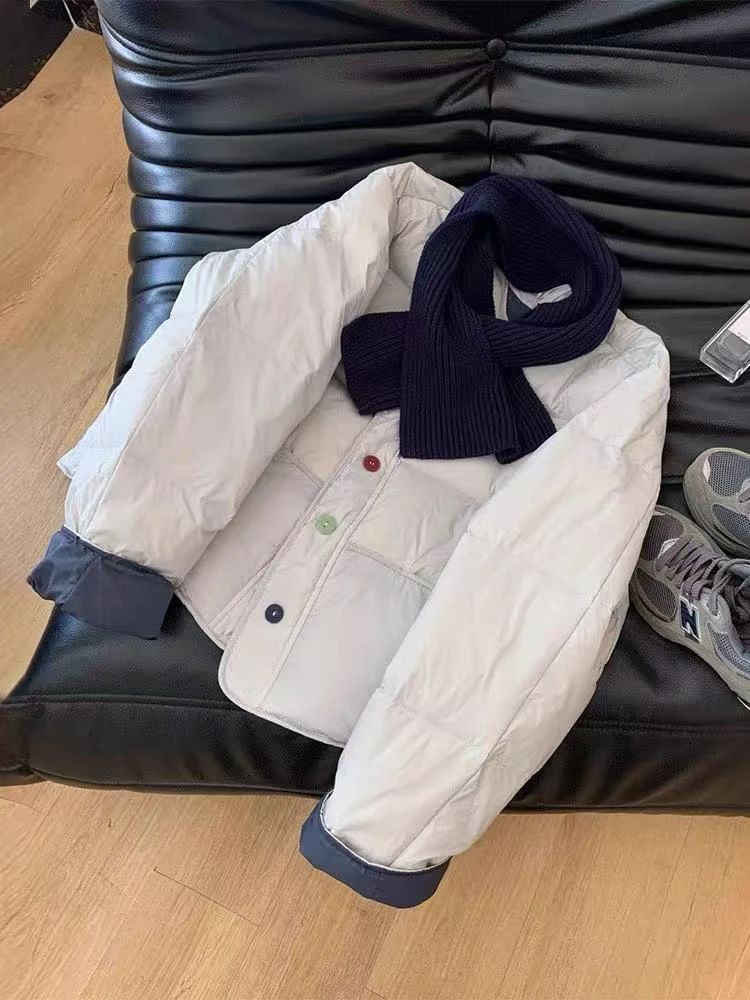 Winter Warm With Scarf Parkas Women Y2k Streetwear Loose Single Breasted Crop Puffer Korean O Neck Fluffy Down Coats New